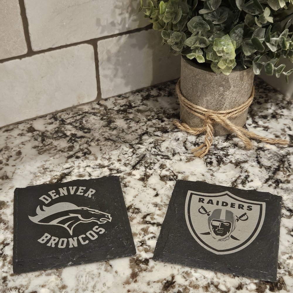 Custom Laser Engraved Black Slate Square Coaster (Single)
